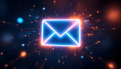 Neon Email Icon, Digital Message Illustration, Electronic Mail Concept, Digital Communication, Glowing Envelope Symbol