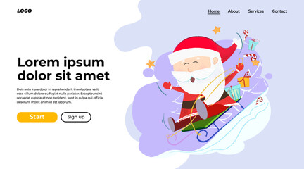 Cheerful Santa sledding with gifts. Christmas gift delivery concept. Vector illustration can be used for web banner or landing page design