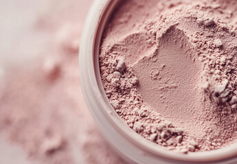 Pink clay cosmetic texture on the background, close-up. Background of smudged cream for face or body mask. Close-up of a pink creamy swatch.
