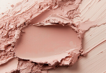 Pink clay cosmetic texture on the background, close-up. Background of smudged cream for face or body mask. Close-up of a pink creamy swatch.