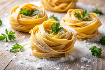 Fresh Fettuccine Pasta with Flour & Parsley - Candid Food Photography