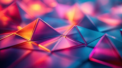 Naklejka premium Abstract Geometric Pyramid Landscape: Vibrant Hues and Reflective Surfaces