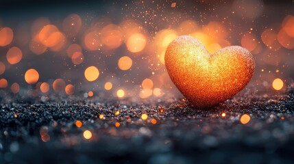 Fototapeta premium heart illustration surrounded by glowing fire sparks and warm golden tones on a rich pink backdrop 