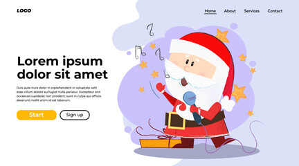 Santa Claus singing with mic. Christmas concert concept. Vector illustration can be used for landing page or banner design