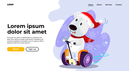 Happy Christmas dog riding gyroscooter. Christmas vacation concept. Vector illustration can be used for banner design or landing page