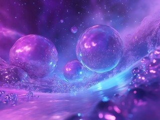 Fototapeta premium Vibrant Cosmic Spheres Drifting Mysteriously Through a Dreamlike Nebula: Digital Painting in a Futuristic Style. AI Generated