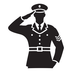 Saluting Military Officer Silhouette Vector Illustration