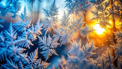 Frosty Winter Windowpane: Delicate Ice Crystal Patterns on Glass