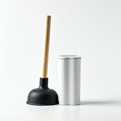 Fototapeta premium black and white plunger and white bathroom container isolated against a white background