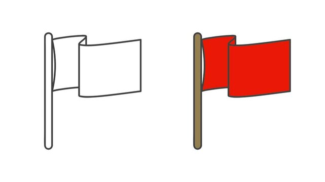 Flag icon animation in outline and red color style, animated icon of flag on white background. red flag animation.