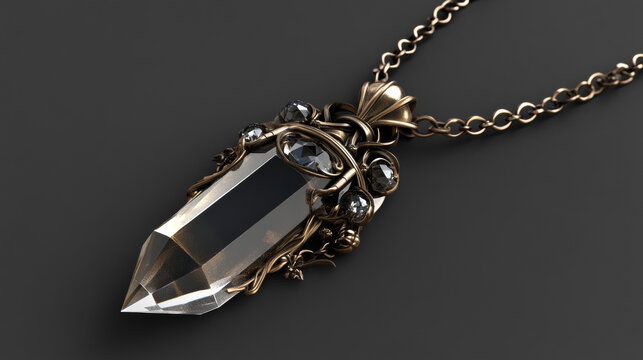 Magic game amulet icon. Fantasy crystal pendant. Precious treasure necklace design with diamond and wizard stone. Decorative medal award or talisman object collection. Halloween power medallion