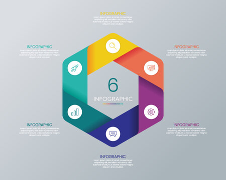 Modern hexagon shape infographic vector with 6 step icons