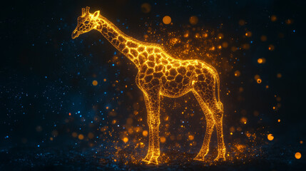 Hologram giraffe. Holographic projection of giraffe. Flickering energy flux of particles.