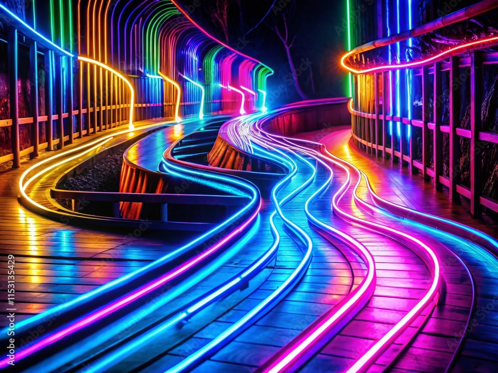 Poster futuristic neon data stream path: abstract technology background