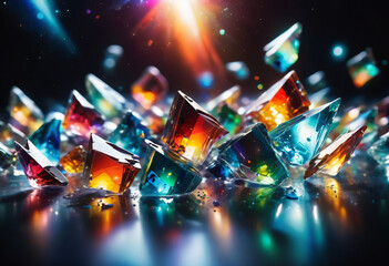 colorful crystals of precious stones, glass, on a dark background