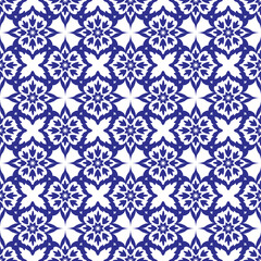 Fototapeta premium Deep blue floral ethnic arabic motif seamless pattern for wallpaper, tile and textile