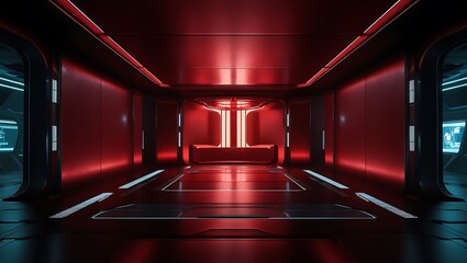 Empty red dark room, Modern Futuristic Sci Fi Background