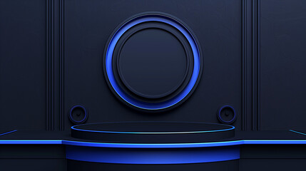 Futuristic Podium with Blue Geometric Stage Design
