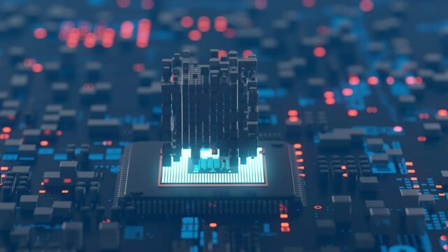 Abstract system of quantum computing, the future supercomputer technology, 3d rendering
