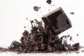 A dark chocolate splash and Chocolate pieces