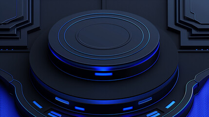 Futuristic Podium with Blue Geometric Stage Design