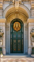Ornate entrance featuring a lion's head door knocker and intricate architectural details.