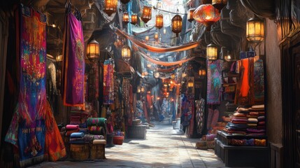Obraz premium A Narrow Street in a Vibrant Middle Eastern Market