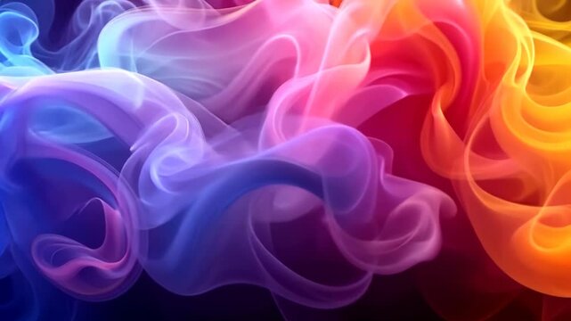 Swirling patterns of vibrant colors create a beautiful abstract representation of smoke in shades of blue, pink, purple, and orange against a dark background