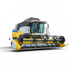 Obraz premium yellow and white modern combine harvester farm equipment isolated on white background 3d rendering