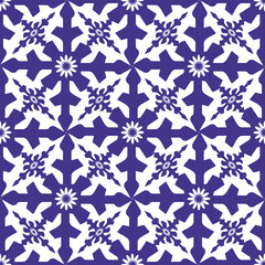 Deep blue and indigo color Arabic floral ethnic ceramic motif seamless pattern for wallpaper, tile and textile