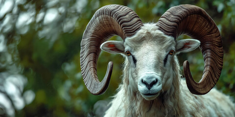 Majestic ram with large, curving horns