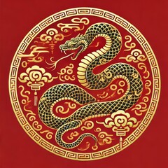 Obraz premium Chinese Zodiac Snake Sign - Year of the Snake - Cycle of Animals and Chinese Calendar - Asian Zodiac and Astrology - New Year Animal - Water, Earth, Wood, Metal and Fire