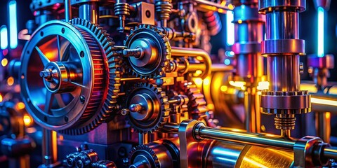 Glowing Tech Close-Up: Intricate Machine Details with Illuminated Components