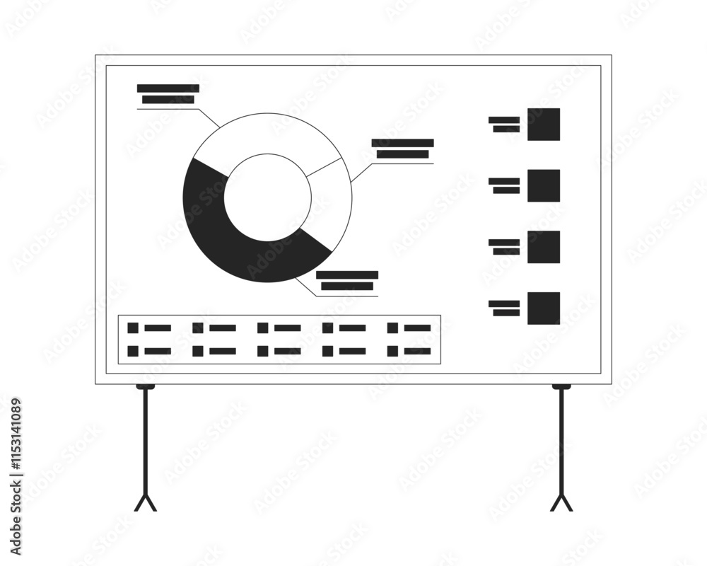 Poster segmented pie chart on presentation board black and white 2d line object. circular piechart annotate