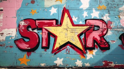  grungy street wall painted in graffiti style with word 
