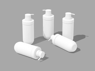 White Blank Five Pump Bottle Mockup 3D Model
