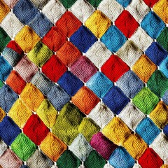 Seamless Linen Knit Textile Background with Colorful Geometric Patterns And Shapes