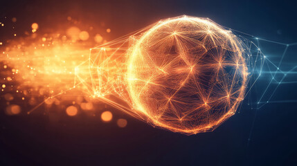 Hologram volleyball. A volleyball ball made of polygons, triangles of dots and lines. Volleyball icon is a low-poly compound structure. Technology concept vector.