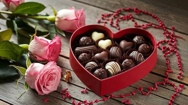 Chocolate with love shape box and roses