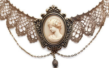 Vintage Charm: Cameo Pendant Necklace on white background.PNG