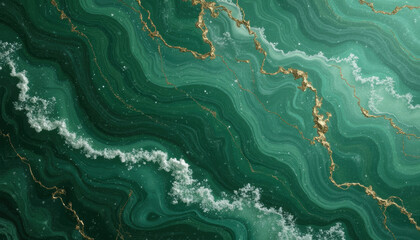 Elegant marble texture in shades of deep emerald and ivory, sophisticated luxury design