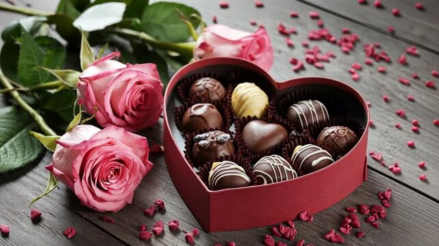 Chocolate with love shape box and roses