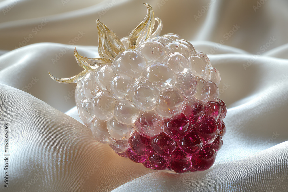 Poster a raspberry crafted from clusters of rubies, sparkling under direct light,