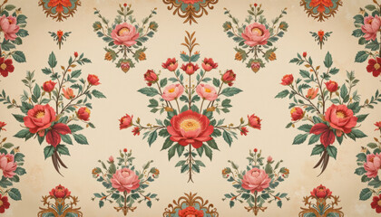 Classic vintage wallpaper pattern with intricate floral motifs, elegant retro design
