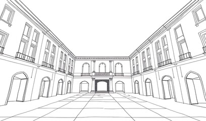 Obraz premium Elegant Courtyard 3D Render: Classic Architectural Illustration. AI Generated