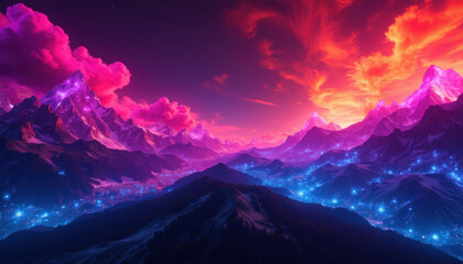 Contemporary digital art background with vibrant neon colors, abstract modern design