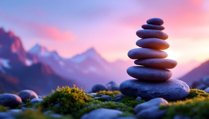 zen, stones, stacked, closeup, textures, intricate, moss, soft, mountain, landscape, sunrise, golden, light, serene, tranquil, harmony, nature, balance, peaceful, meditative, elegant, scenic, outdoors