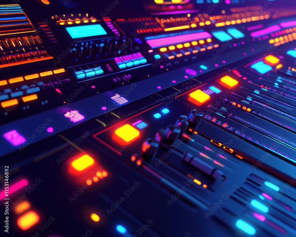 Aufkleber a vibrant, abstract image showcasing a futuristic control panel with illuminated buttons and sliders