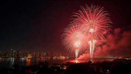 colorful fireworks and bright sparkler pyrotechnic