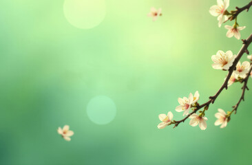 Fototapeta premium Delicate blossom branch against a soft pastel green background